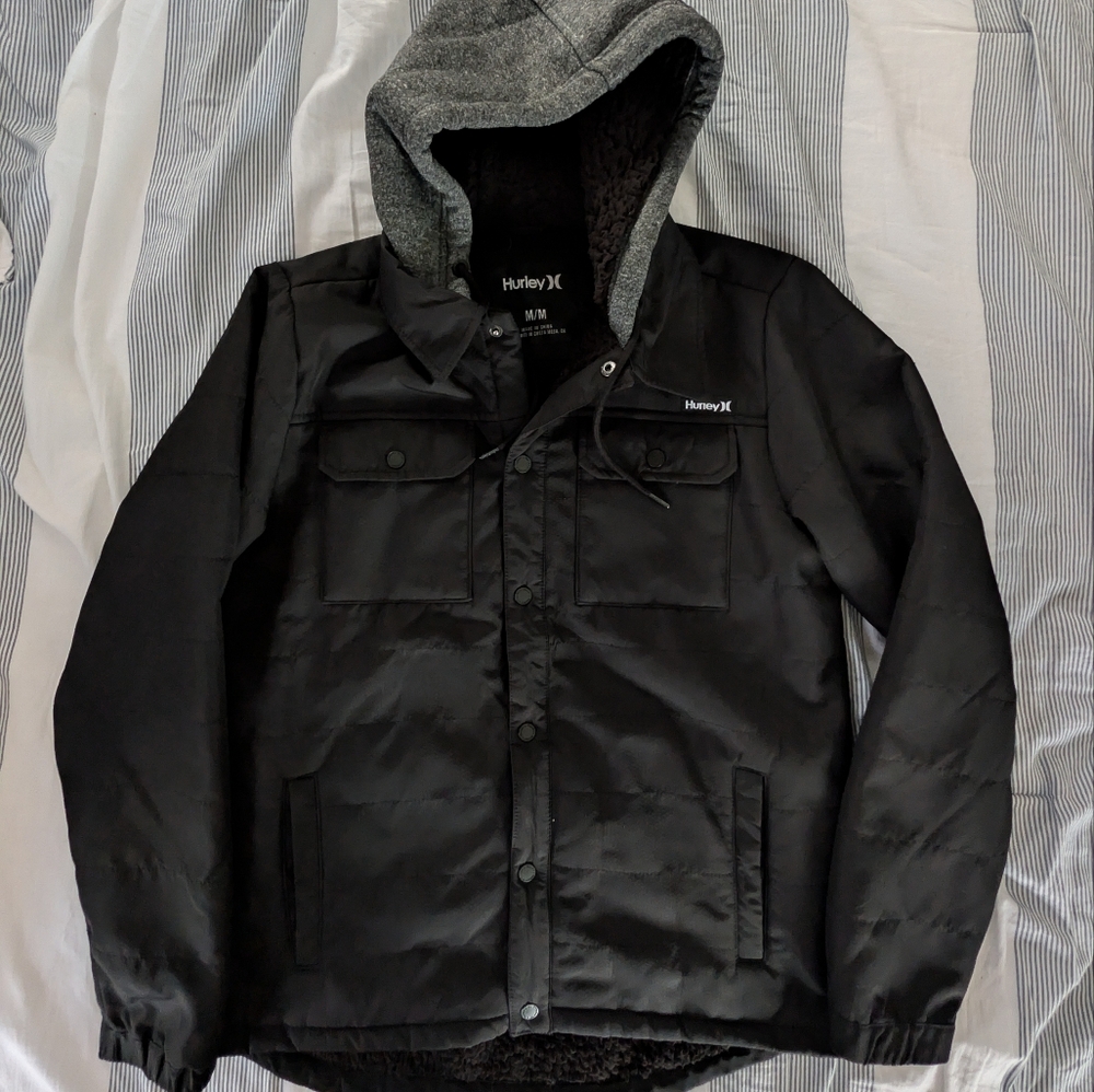Hurley Men's‎ Black and Gray Hooded Jacket